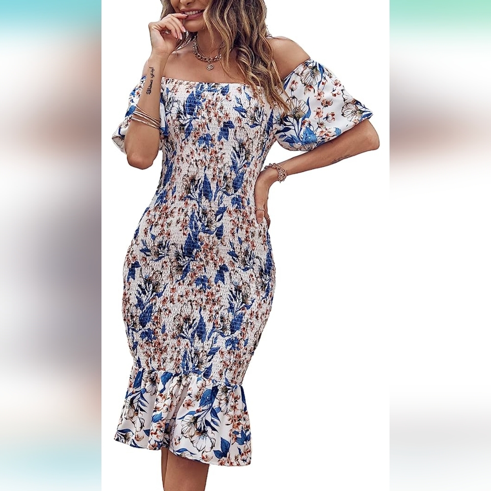 Cocktail Floral Mermaid Midi Dress